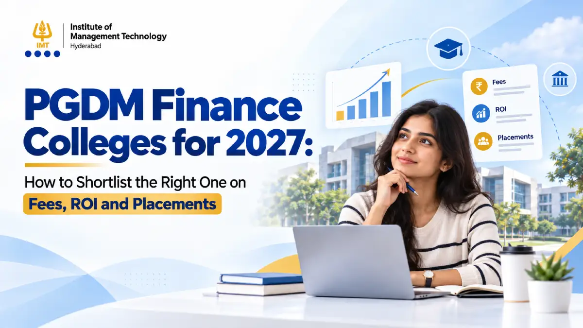 Students comparing PGDM Finance colleges on fees and placements for 2027 admission