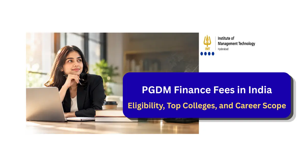 Student comparing PGDM Finance fees in India at top B-schools with a calculator and fee chart at IMT Hyderabad