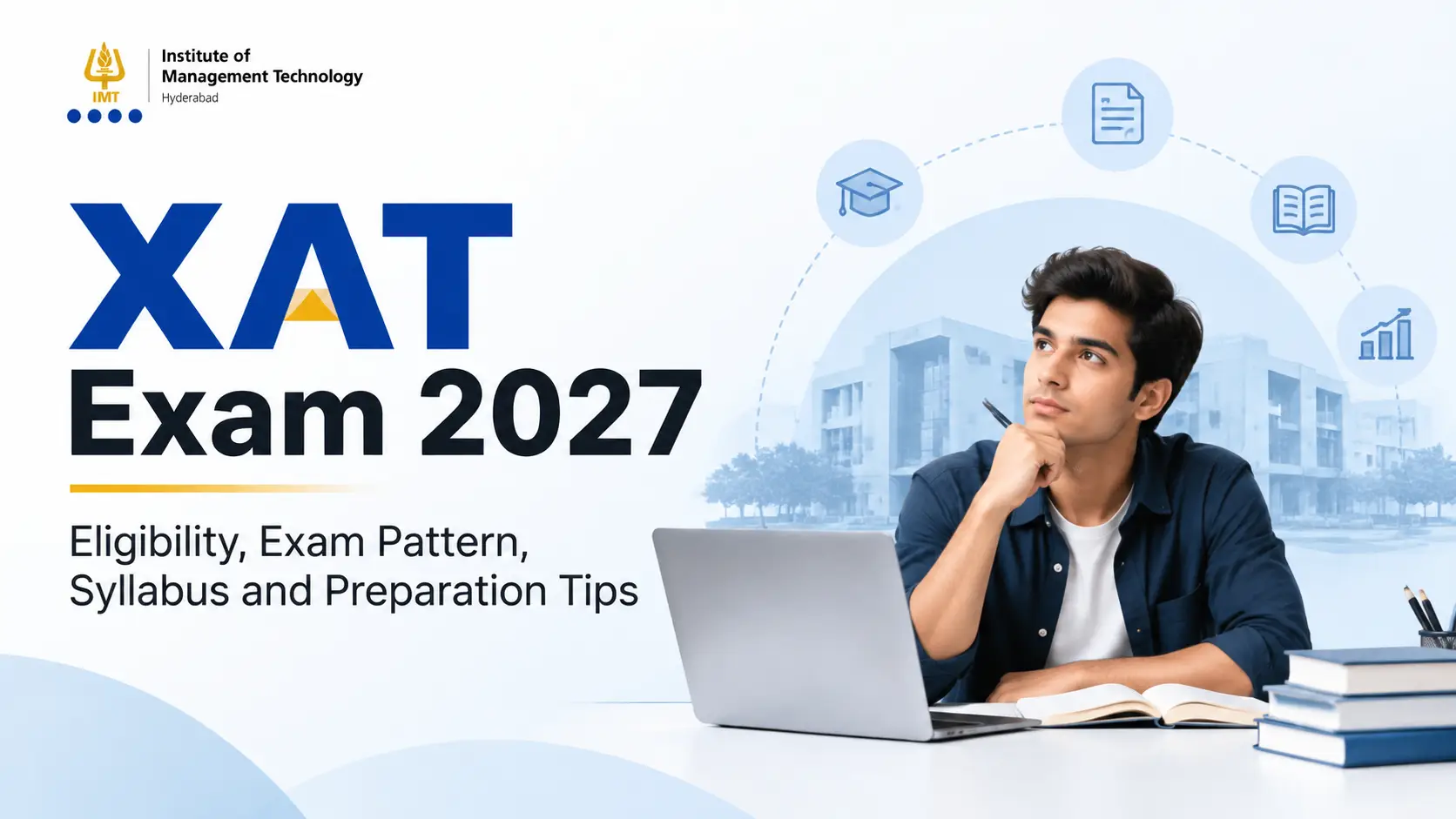 Student preparing for the XAT exam 2027 with previous year question papers and a study planner